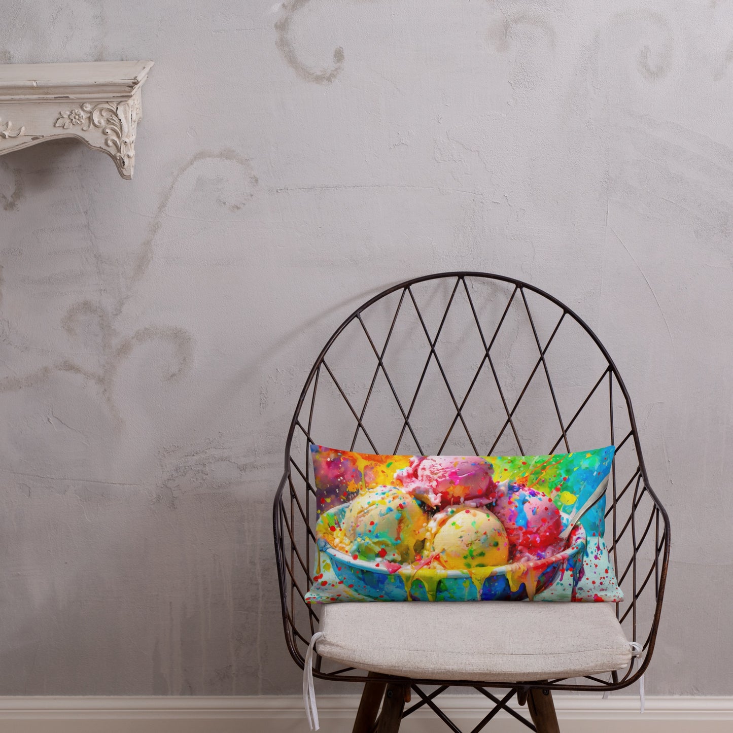 Vibrant Bowl Of Ice Cream Art Pillow - Colorful Oil Painting Design, Premium Quality, Vibrant Home Décor, Fun & Perfect Gift for Art Lovers