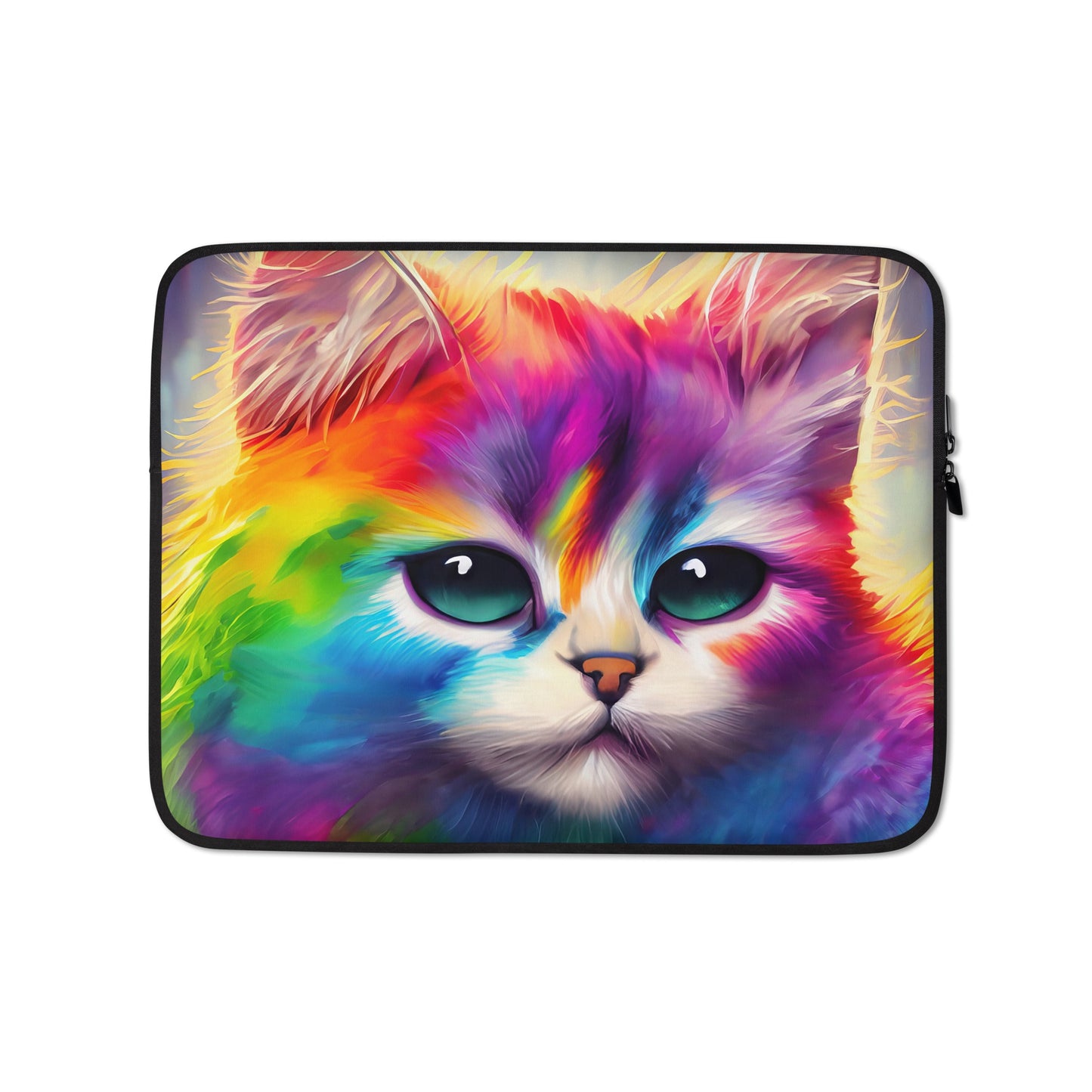 Rainbow Cat Laptop Sleeve - Vibrant and Stylish Painting, Fun for All Ages, Colorful And Unique Tech Accessory - Great Gift For Students