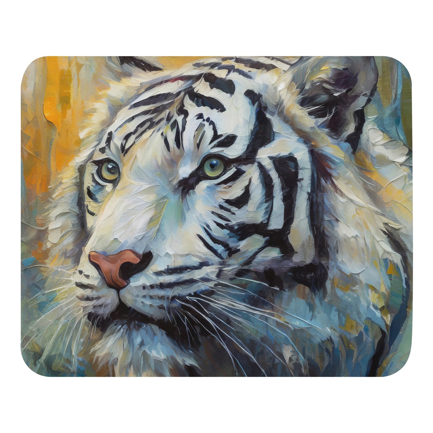 Majestic White Tiger Oil Painting Mouse Pad - Vibrant, Stylish, Lifelike Art Gift for Nature & Wildlife Lovers, Home And Office Desk Décor