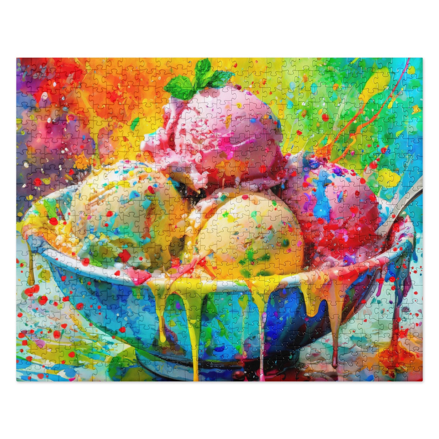 Vibrant Ice Cream Bowl Jigsaw Puzzle - Colorful Oil Painting with Rainbow Background - Stylish & Fun Puzzle for Art Lovers - Great Gift Idea