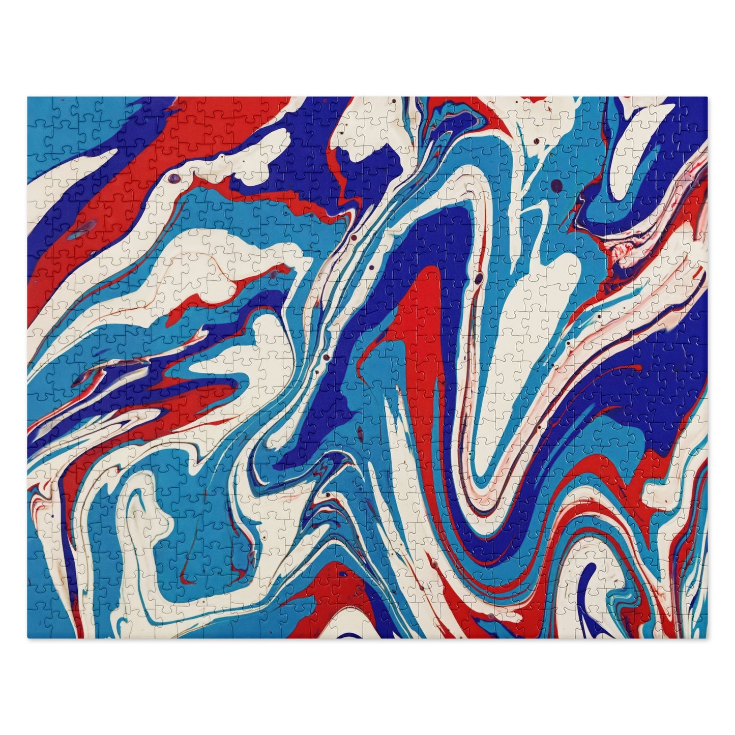 Vibrant Jigsaw Puzzle - Red, White & Blue Flow Painting - Stylish, Elegant, Unique Abstract Art For Modern Art Lovers And Puzzle Enthusiasts