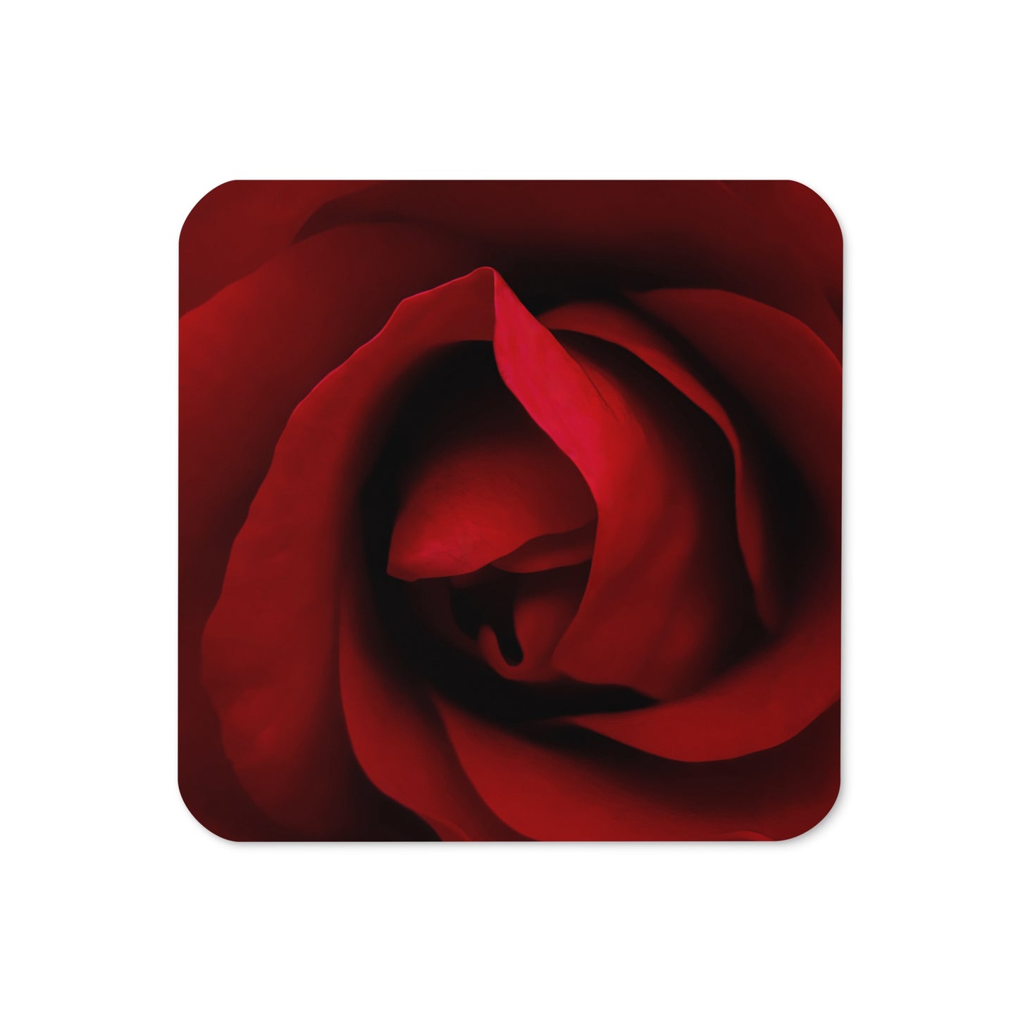 Vibrant Red Rose Cork-Back Coaster - Sharp Macro Photography, Perfect Gift For Nature & Flower Lovers, Valentines Day And Romantic Occasions