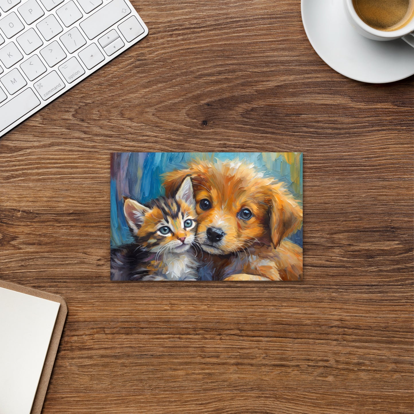 Adorable Kitten & Puppy Post Card - Perfect Gift For Kids, Pet Lovers, Dog And Cat Enthusiasts And Art Collectors - Home Stationary Décor