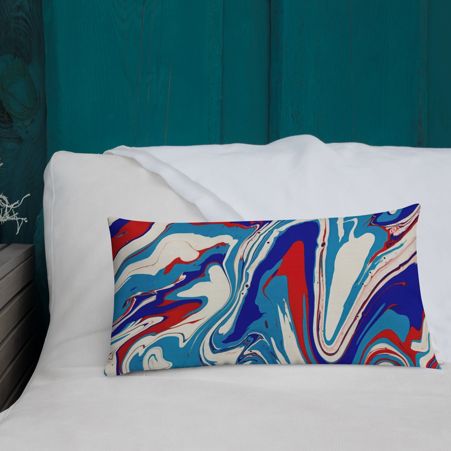Vibrant Red, White & Blue Flow Painting Premium Pillow Case - Elegant Abstract And Modern Art Gift Décor For Home Living Rooms And Bedrooms