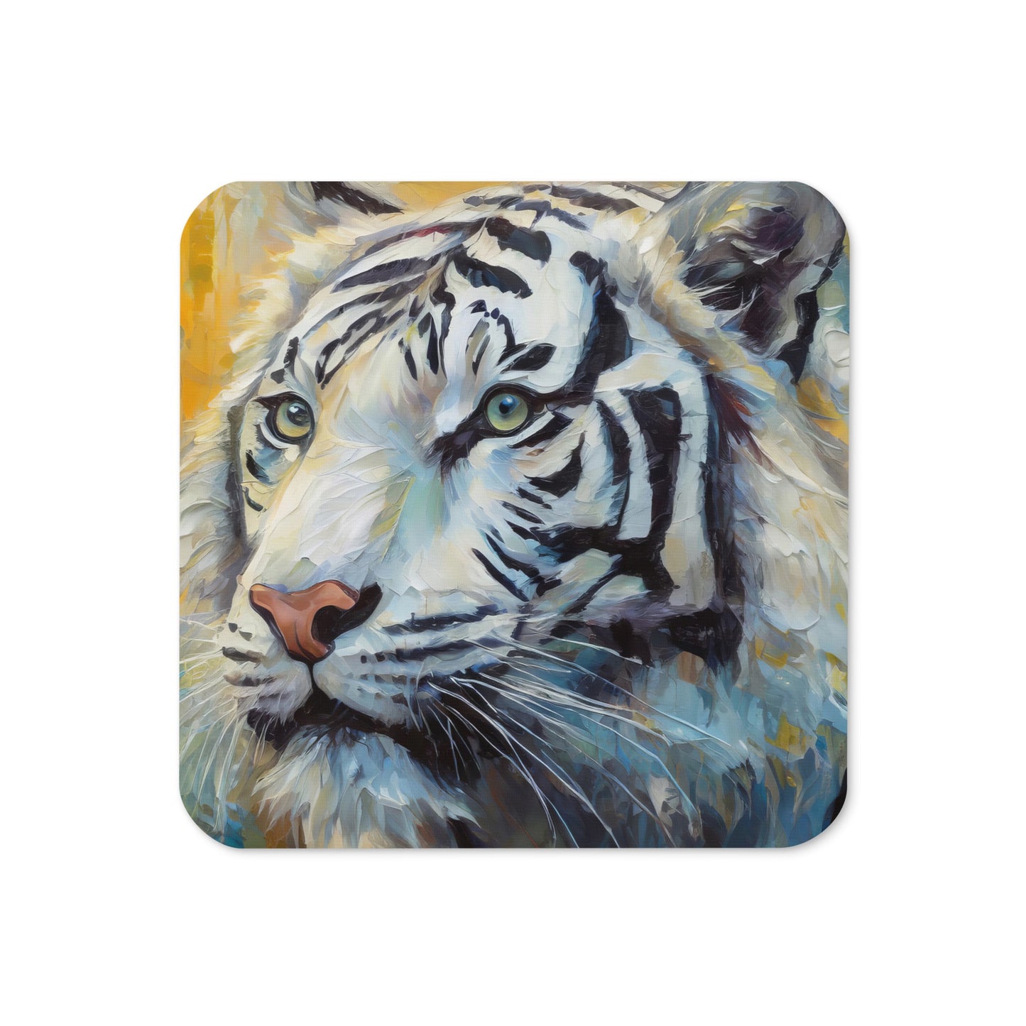 Majestic White Tiger Oil Painting Cork-Back Drink Coaster - Stylish, Fine Art For Nature & Wildlife Lovers, Home And Cafe Table Décor