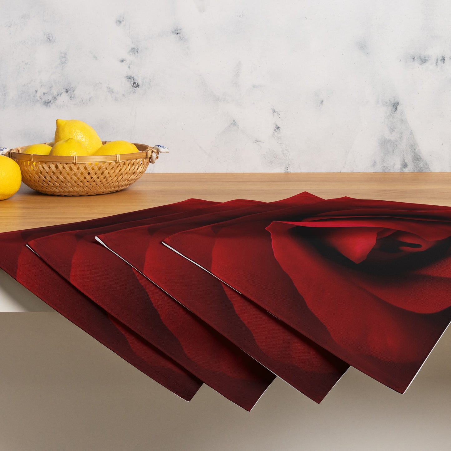 Vibrant Red Rose Table Placemat Set of 4 - Sharp Colorful Macro Photography, Perfect Gift For Nature And Rose Lovers And Romantic Occasions