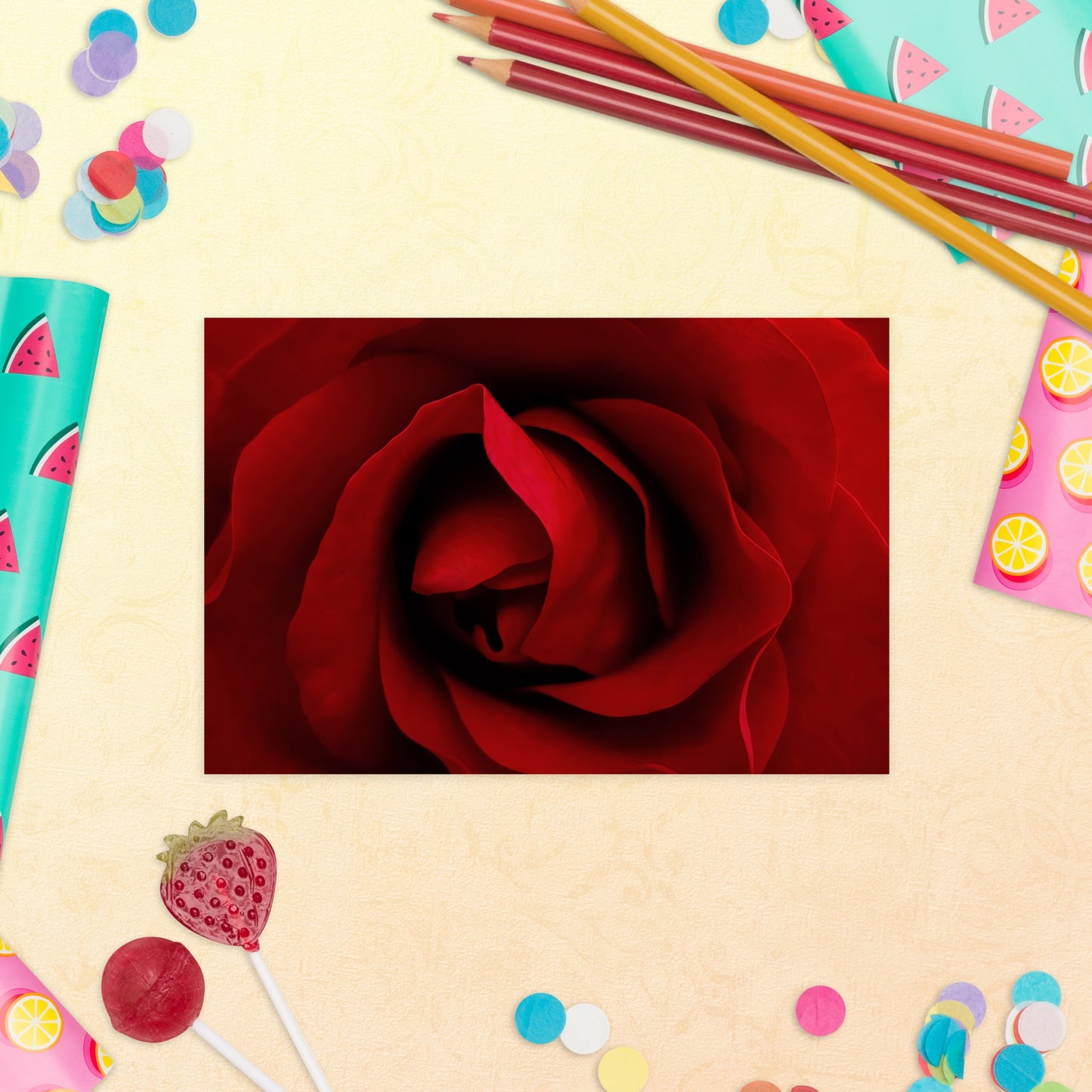 Elegant Red Rose Postcard – Stunning Floral Photography – Perfect for Romantic Messages and Art Lovers Too – High Quality Vibrant Art Print