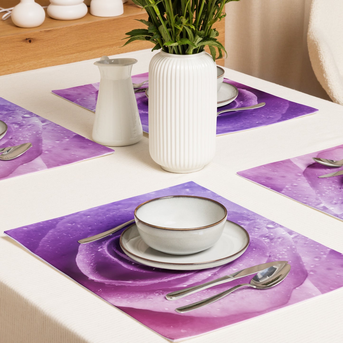 Vibrant Pink Rose Table Placemat Set Of 4 - Sharp Colorful Macro Photography, Perfect Gift For Nature And Rose, And Flower Lovers