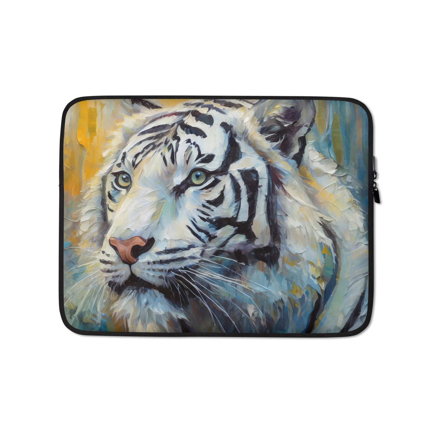 Elegant White Tiger Laptop Sleeve - Vibrant Oil Painting, Perfect Gift for Nature And Wildlife Lovers, Students, Home & Office Tech Décor