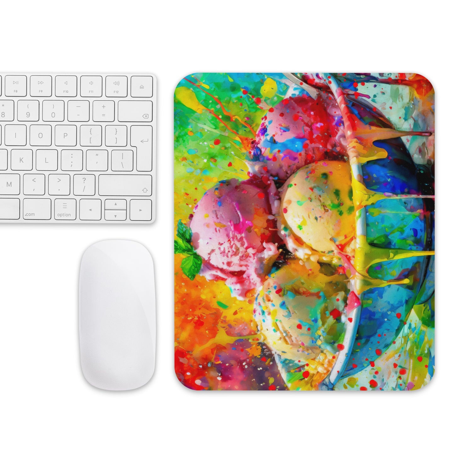 Vibrant Ice Cream Bowl Mouse Pad – Colorful Oil Painting, Rainbow Background, Stylish Desk Accessory, Perfect Gift For Office & Home Décor