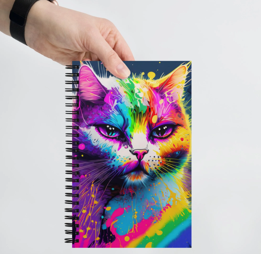 Colorful Psychedelic Pop Art Cat Spiral Notebook - Rainbow Colors, Perfect Decor For Kids And Teen Desks, Alternative & Graffiti Art Lovers