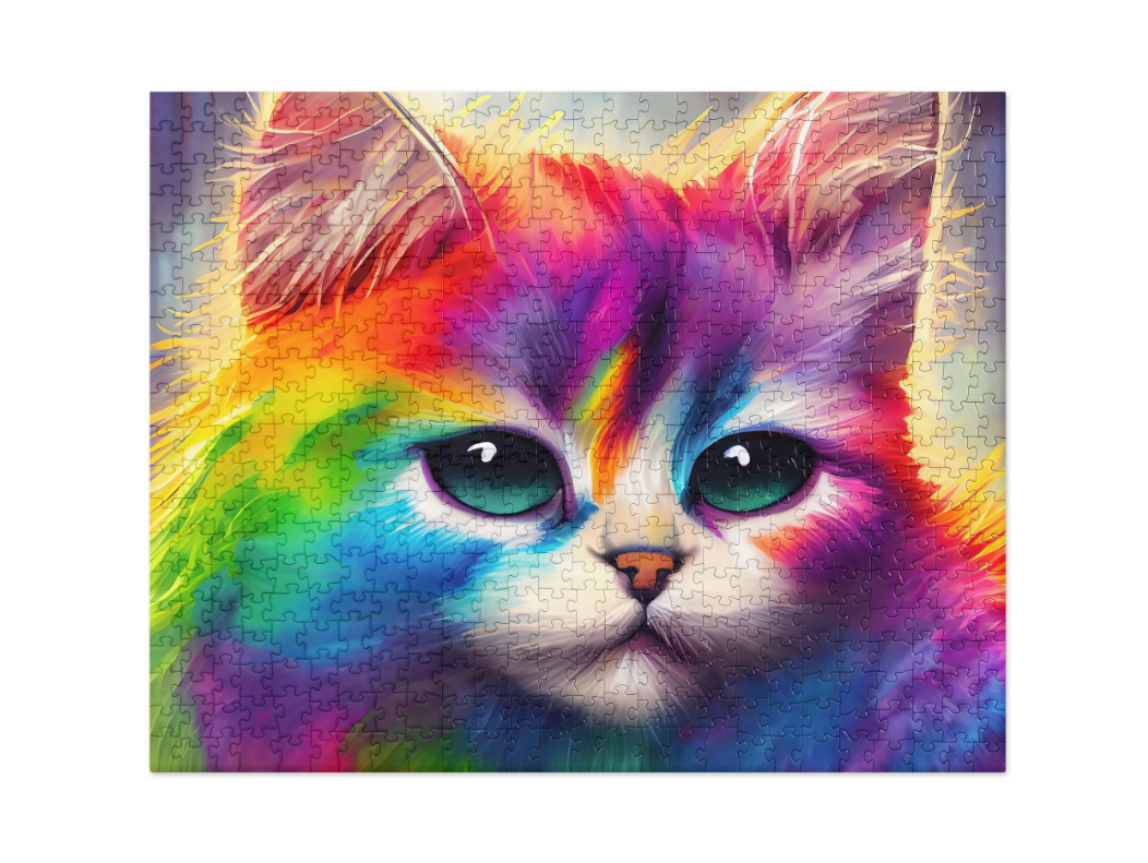 Colorful Rainbow Fur Cat Jigsaw Puzzle – 500 Pieces Of Feline Fun! - Great For Family Time - Fun For Cat Lovers Of All Ages