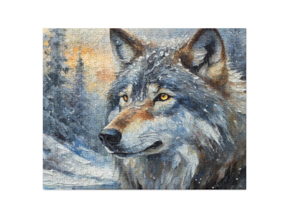 Beautiful Grey Wolf Jigsaw Puzzle - Vibrant Oil Painting, Winter Landscape, Perfect Gift For Puzzle & Wildlife Lovers, Fun Family Activity