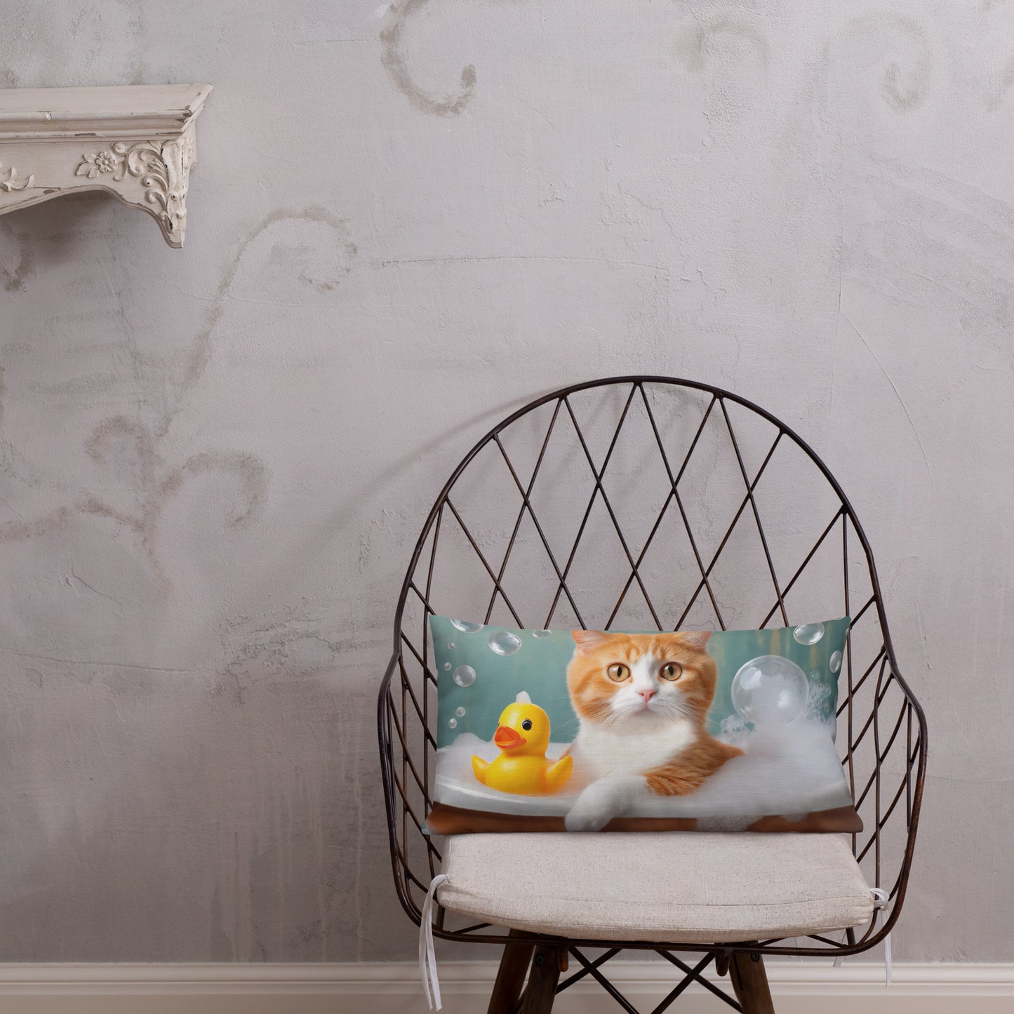 Premium Pillow With Adorable Cat Bubble Bath Print - Cute Home And Kids Bedroom Décor, Perfect Funny Gift For Cat Lovers & Pet Enthusiasts