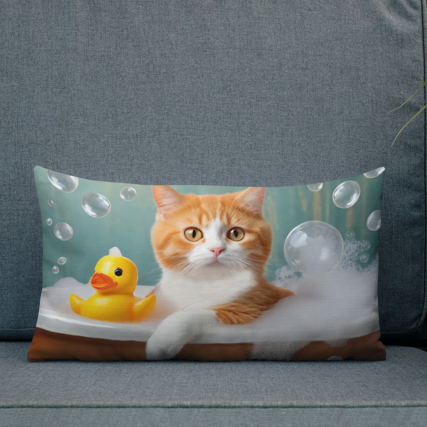Premium Pillow Case With Cute Cat Taking Bubble Bath- Vibrant Home, Bathroom & Bedroom Décor, Perfect Funny Gift For Cat Lovers And Kids Too