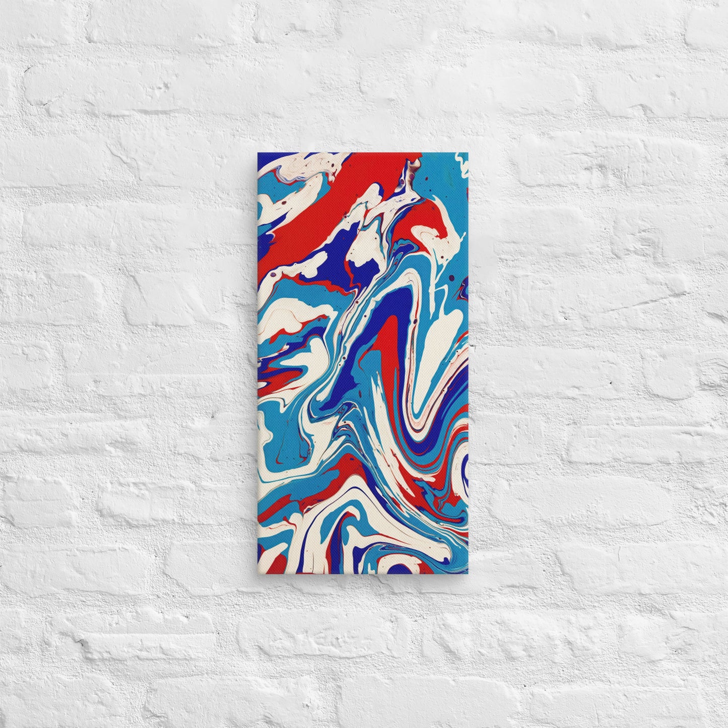 Abstract Flow Painting Canvas – Red, White, and Blue Colors – Fine Art Wall Decor For Bedroom, Living Room – Perfect Gift For Art Lovers
