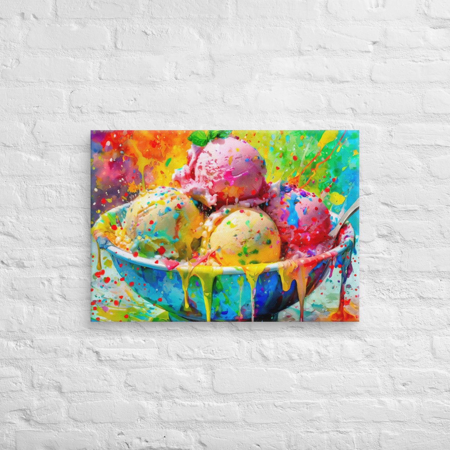 Colorful Ice Cream Bowl Oil Painting Canvas - Vibrant Home, Bedroom, Cafe, Kitchen Wall Decor - Perfect for Art Lovers & Fun Unique Gifts