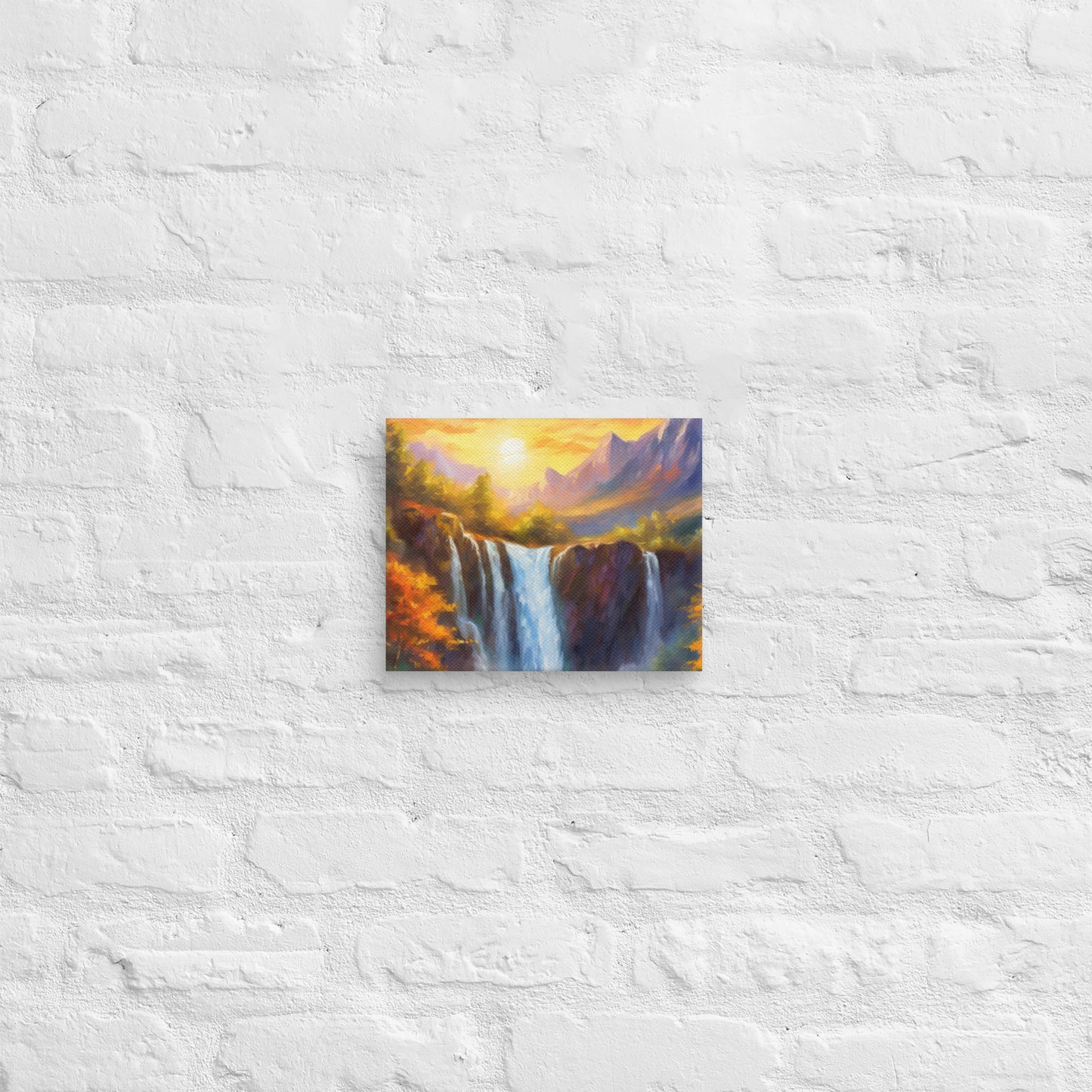 Majestic Mountain Range Oil Painting Canvas - Autumn Sunset, Waterfall, Home & Country Décor - Stunning Gift For Nature Lovers And Friends