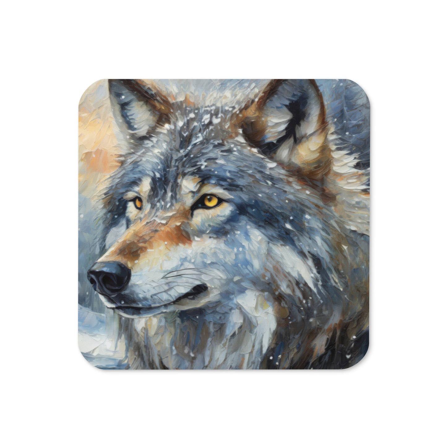 Beautiful Grey Wolf Cork-Back Drink Coaster - Vibrant Oil Painting, Winter Landscape, Perfect Gift For Nature & Wildlife Lovers - Home Decor