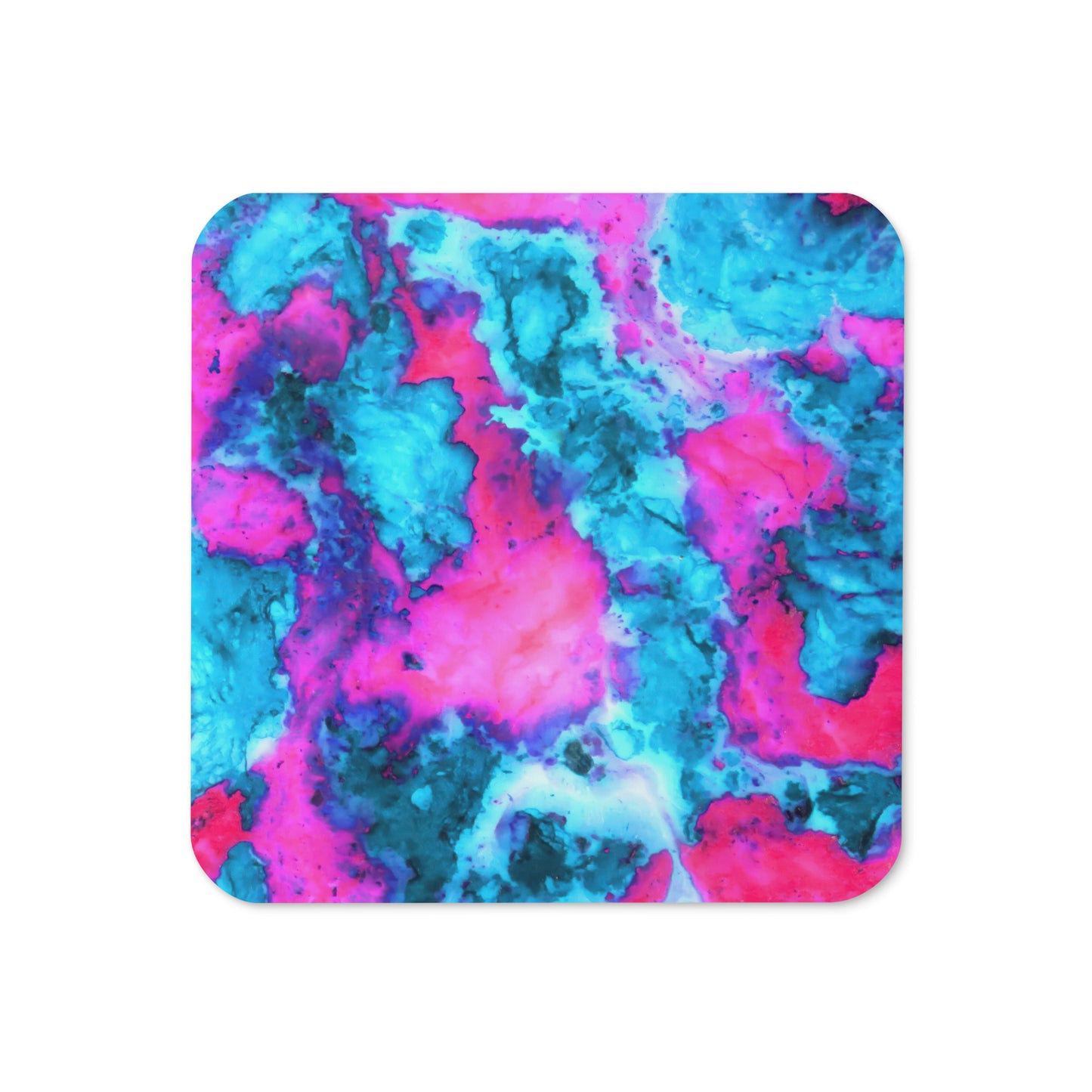 Vibrant Marble Abstract Cork Back Drink Coaster - Magenta & Cyan Art - Stylish & Durable - Perfect for Art Lovers