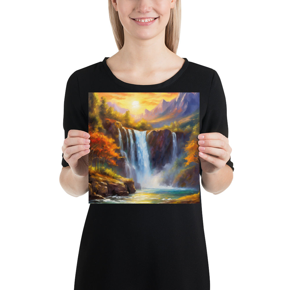 waterfall, waterfalls, trees, mountains, sunset, nature, landscape