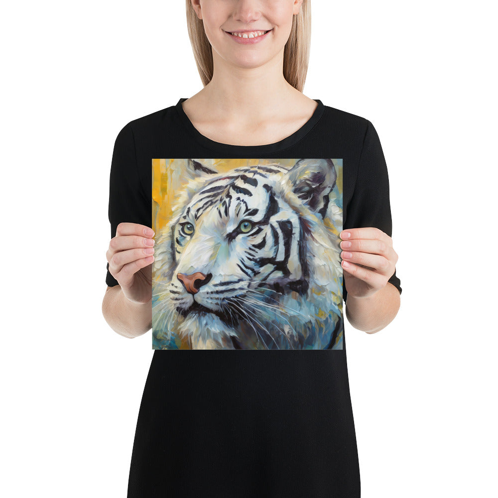 Majestic White Tiger Oil Painting Poster Print - Vibrant, Stylish, Fine Art Gift For Nature & Wildlife Lovers, Home And Office Wall Décor