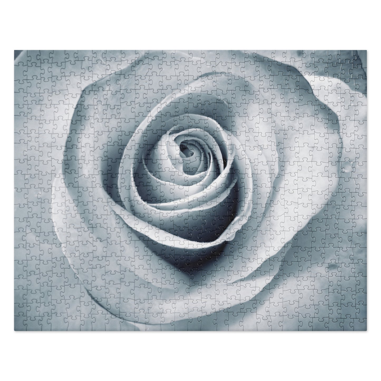 Elegant White Rose Macro Photograph On Fine Art Jigsaw Puzzle - Perfect Gift For Contemporary Art, Nature, Flower & B&W Photography Lovers