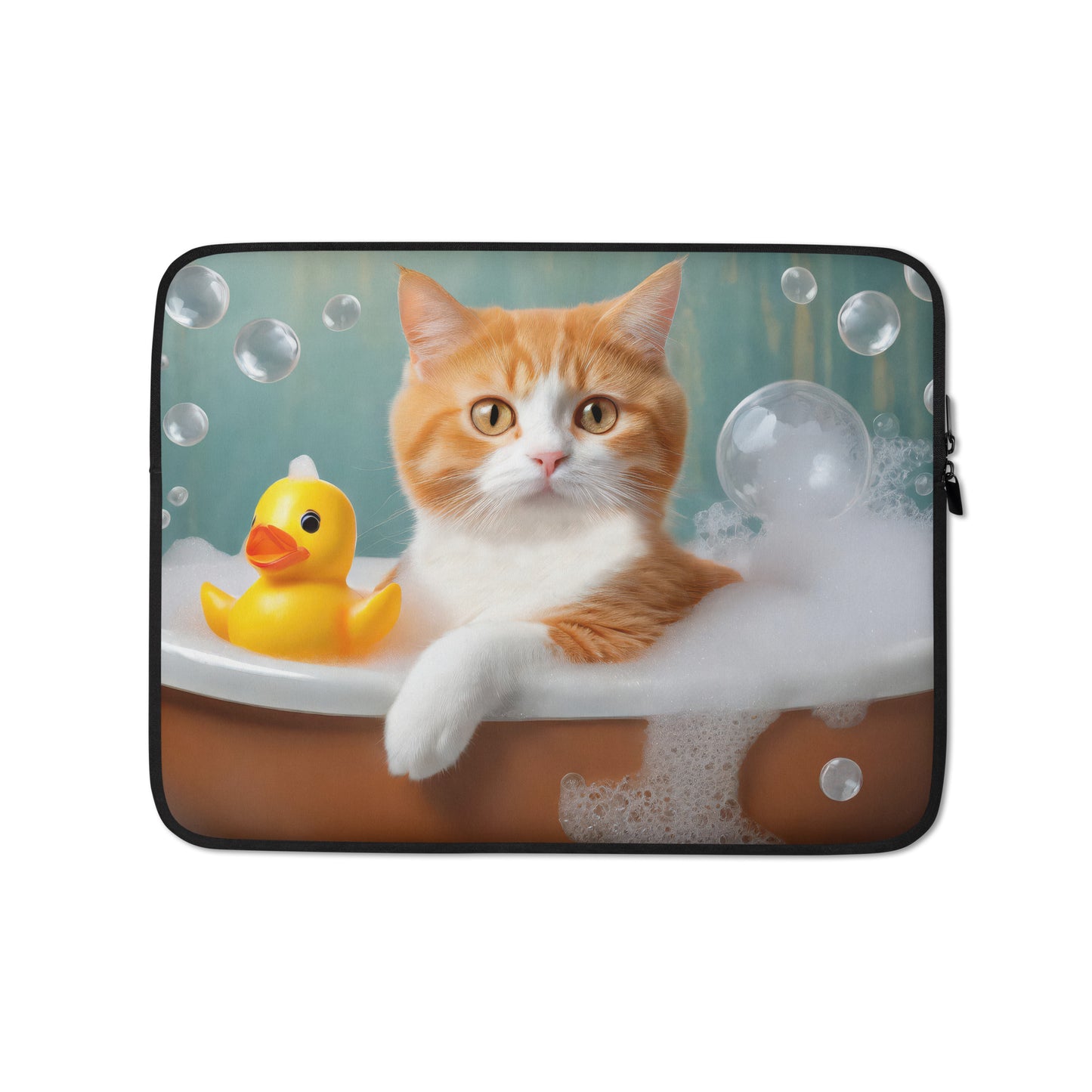 Adorable Cat In Bubble Bath Laptop Sleeve - Cute Gift For Cat Lovers, Home, Desk & Office Décor, Fun Perfect Gift For Students Of All Ages