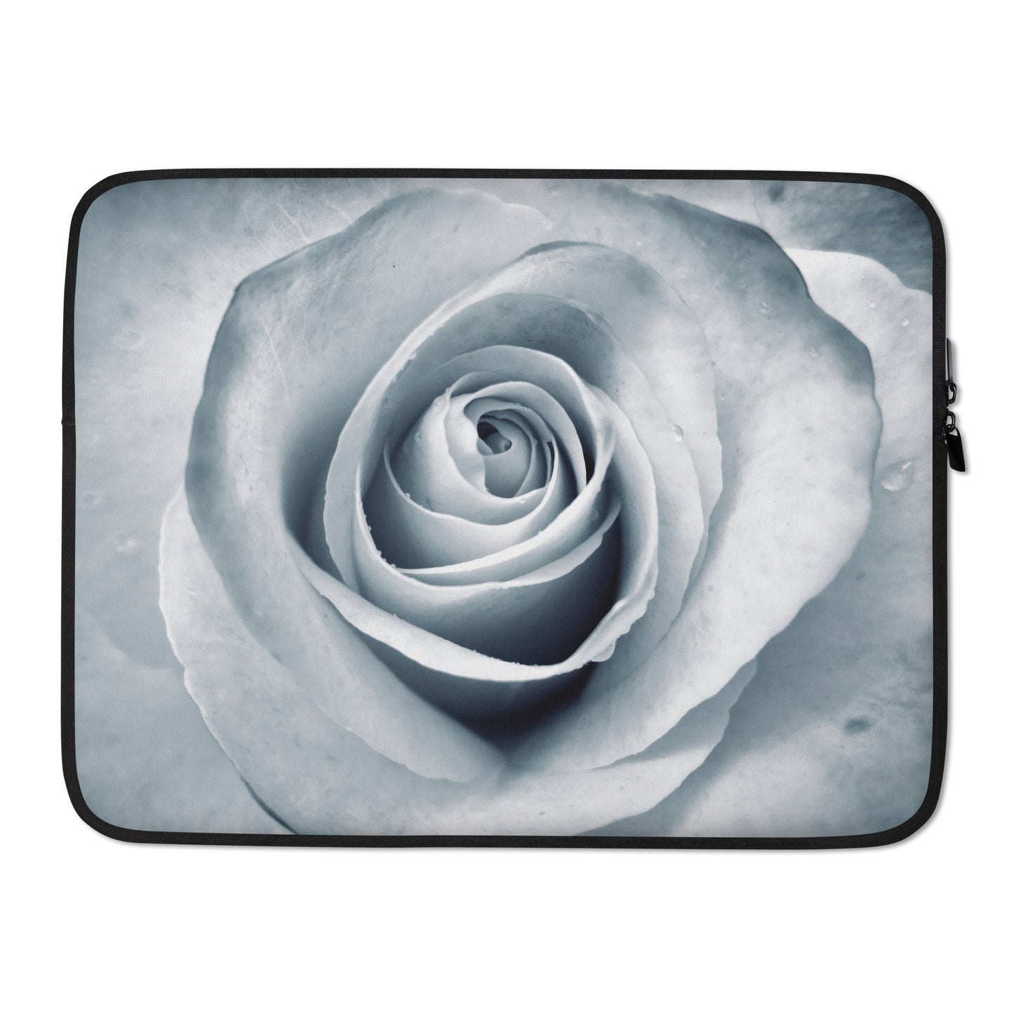 Elegant White Rose Macro Photograph On Fine Art Laptop Sleeve - Perfect Gift For Contemporary Art, Nature, Flower & B&W Photography Lovers