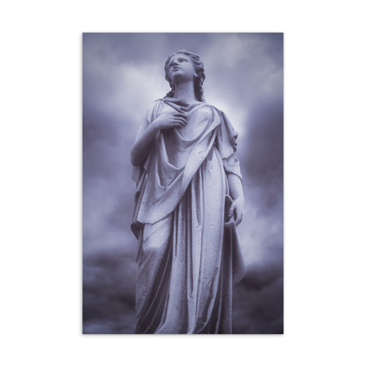 Elegant Fine Art Postcard - Milady - Beautiful Statue Of A Woman With A Stormy Sky In Blue Tone - Ideal Gift for Art & Photography Lovers