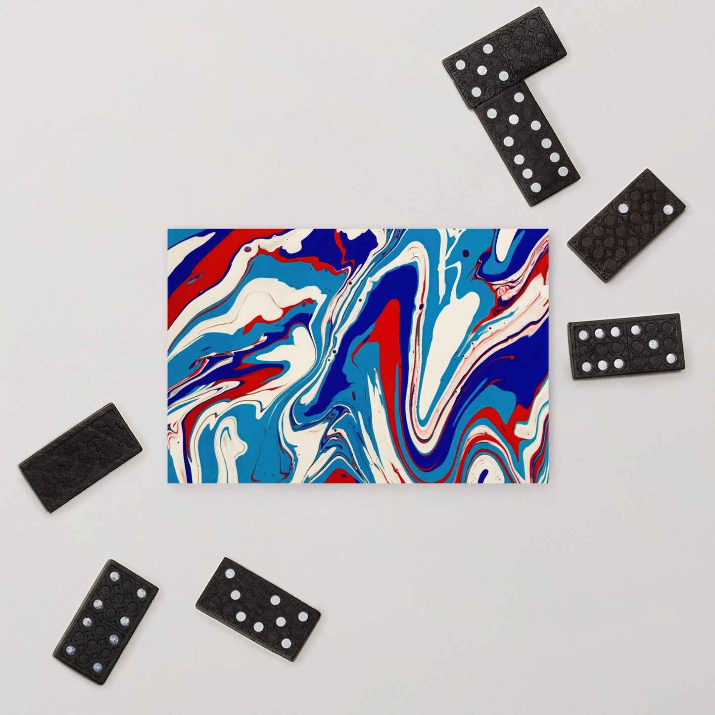 Vibrant Standard Postcard - Red, White & Blue Acrylic Flow Painting - Stylish, Elegant And Unique Abstract Art Gift for Modern Art Lovers