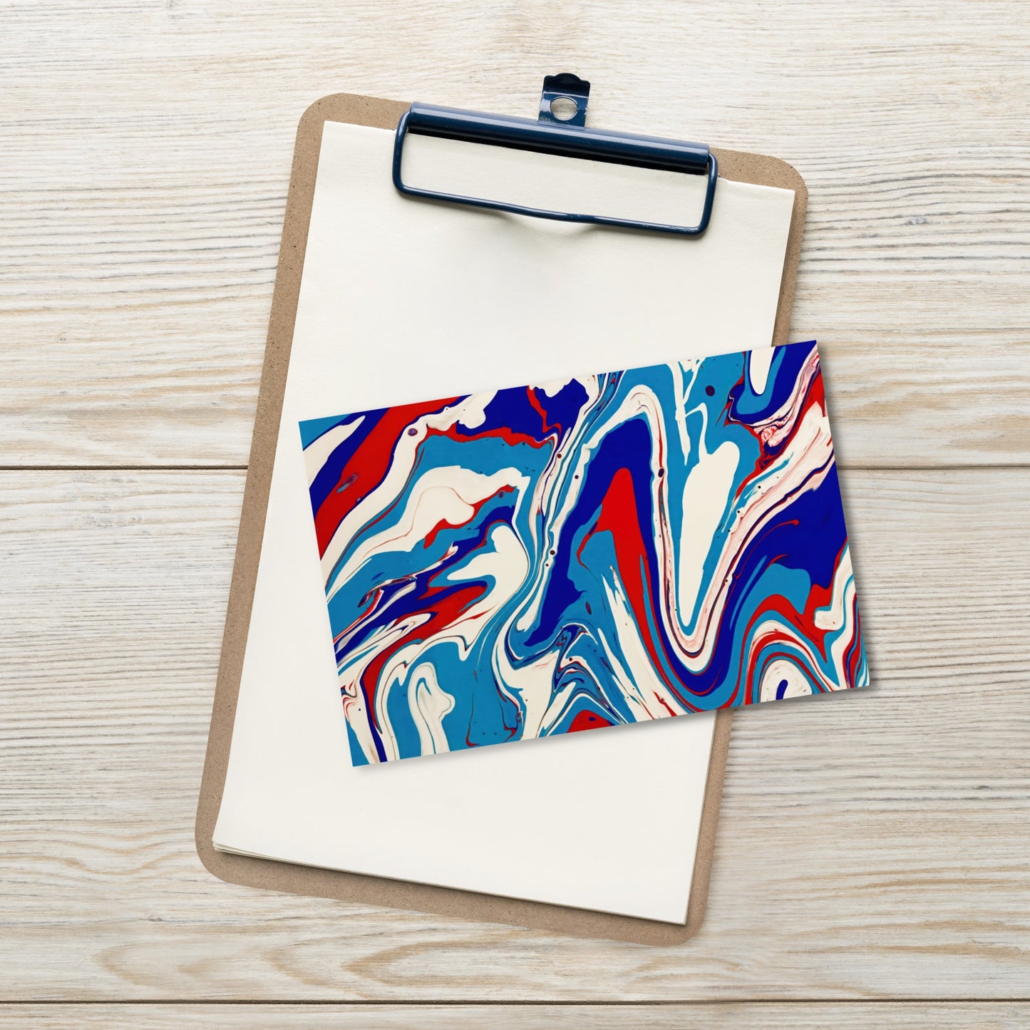 Vibrant Standard Postcard - Red, White & Blue Acrylic Flow Painting - Stylish, Elegant And Unique Abstract Art Gift for Modern Art Lovers