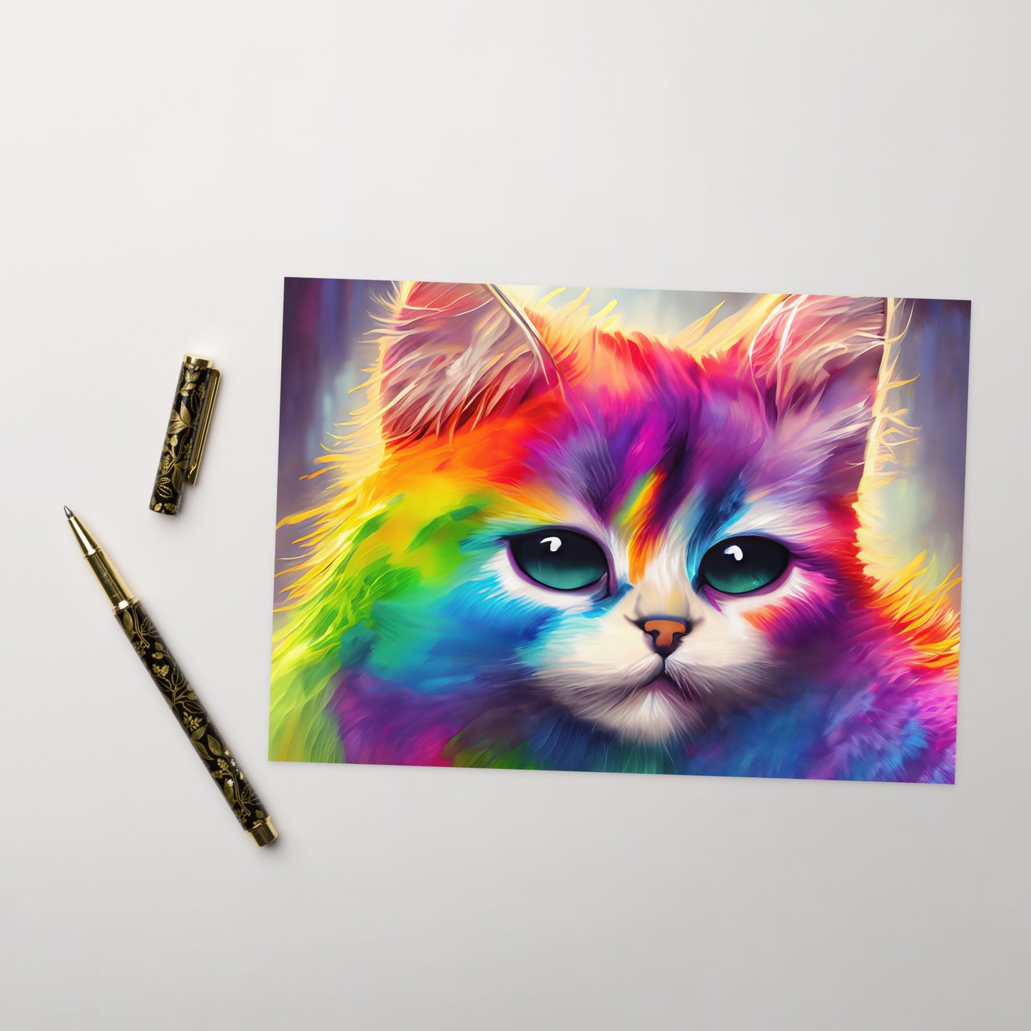 Cat With Rainbow Fur Greeting Card - Colorful and Stylish Artwork - Fun for All Ages - Perfect for Any Occasion And Great For Cat Lovers Too