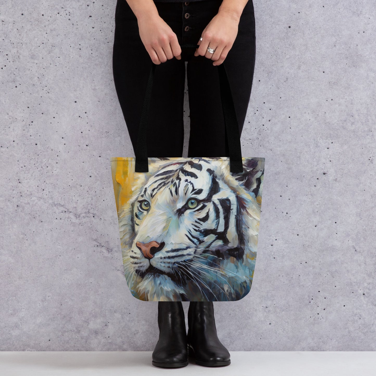 Majestic White Tiger Oil Painting Tote Bag - Vibrant, Stylish, Art Gift For Nature &amp; Wildlife Lovers, Perfect For Shopping And Everyday Use