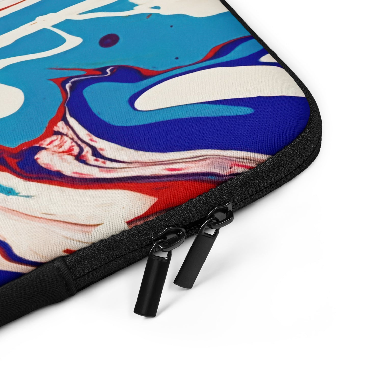 Vibrant Colorful Laptop Sleeve - Red, White & Blue Acrylic Flow Painting - Stylish, Elegant And Unique Abstract Art For New Age Art Lovers