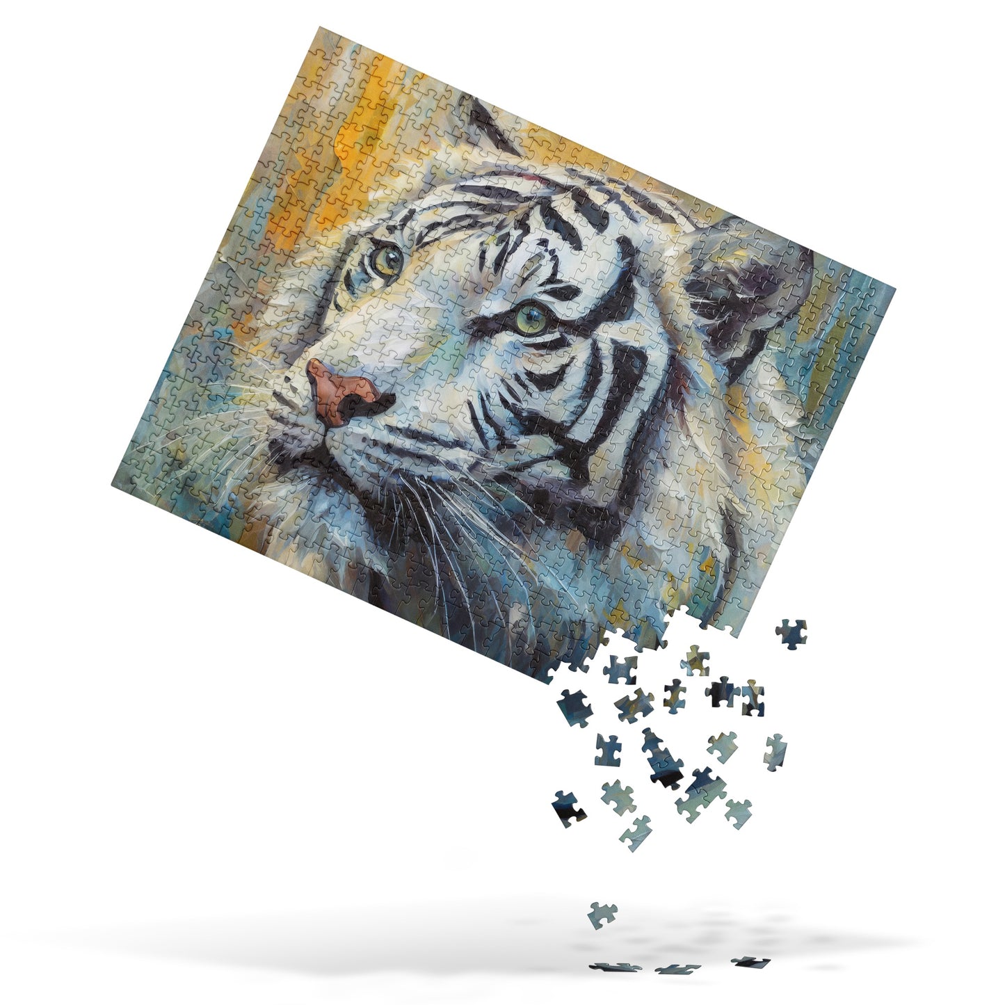 Majestic White Tiger Oil Painting Jigsaw Puzzle - Stylish Fine Art Gift For Nature & Wildlife Lovers, Family Fun And Frameable Wall Décor