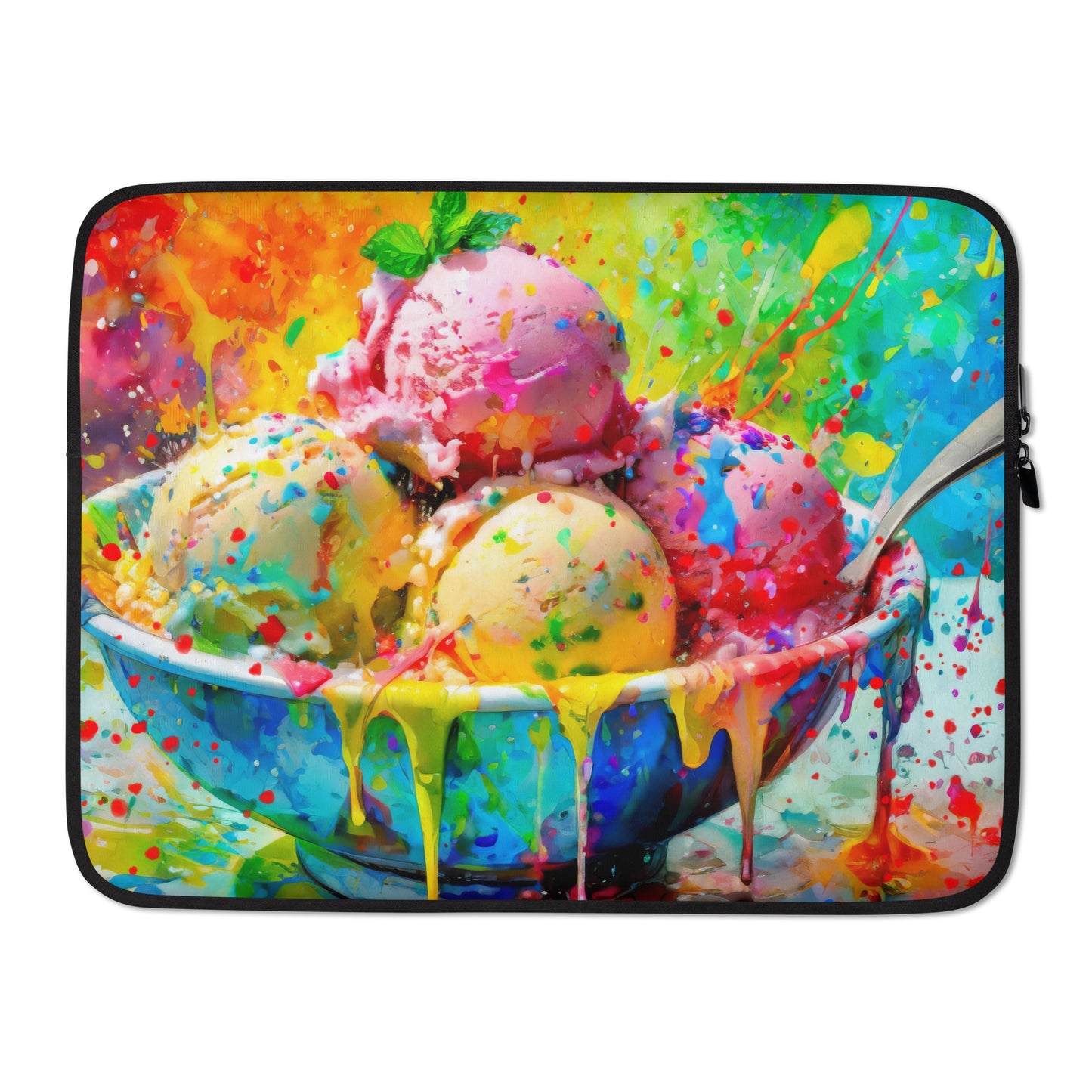 Vibrant Ice Cream Bowl Laptop Sleeve - Colorful Painting & Design, Stylish Neoprene Case, Rainbow Background, Art Lover's Tech Accessory