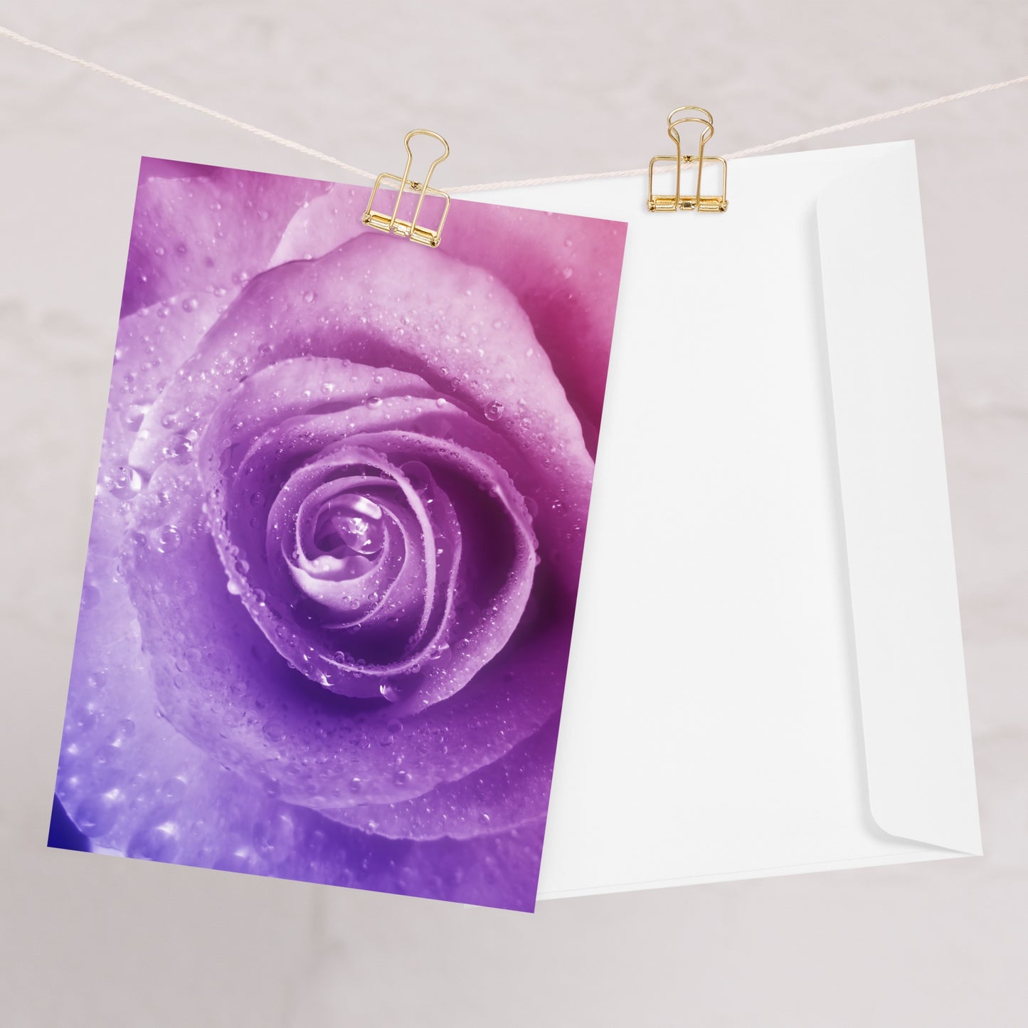 Pink Rose Greeting Card – Vibrant Macro Photograph with Purple Hints - Nature-Inspired Art - A Perfect Gift for Flower & Nature Lovers