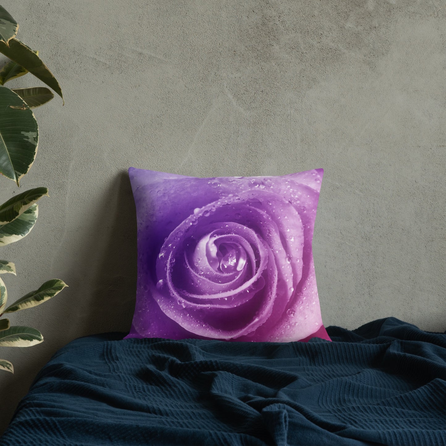 Premium Pillow With Beautiful Pink Rose Photo - Hints Of Purple - Stylish Floral Home Décor, Perfect Gift For Nature And Flower Lovers