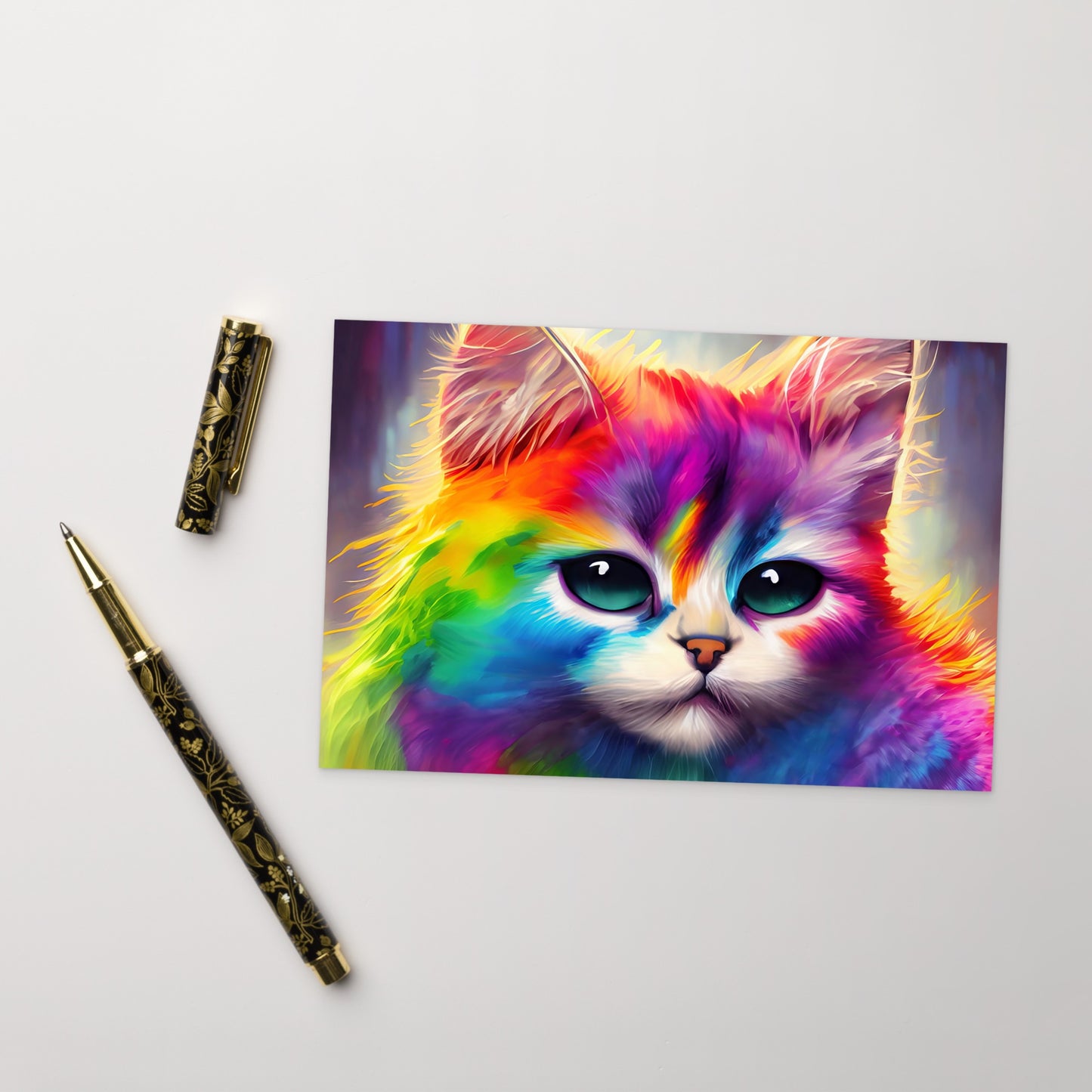 Rainbow Fur Cat Postcard - Vibrant & Stylish Art For All Ages - Perfect For Cat Lovers And Art Enthusiasts - A Perfect Gift Any Occasion