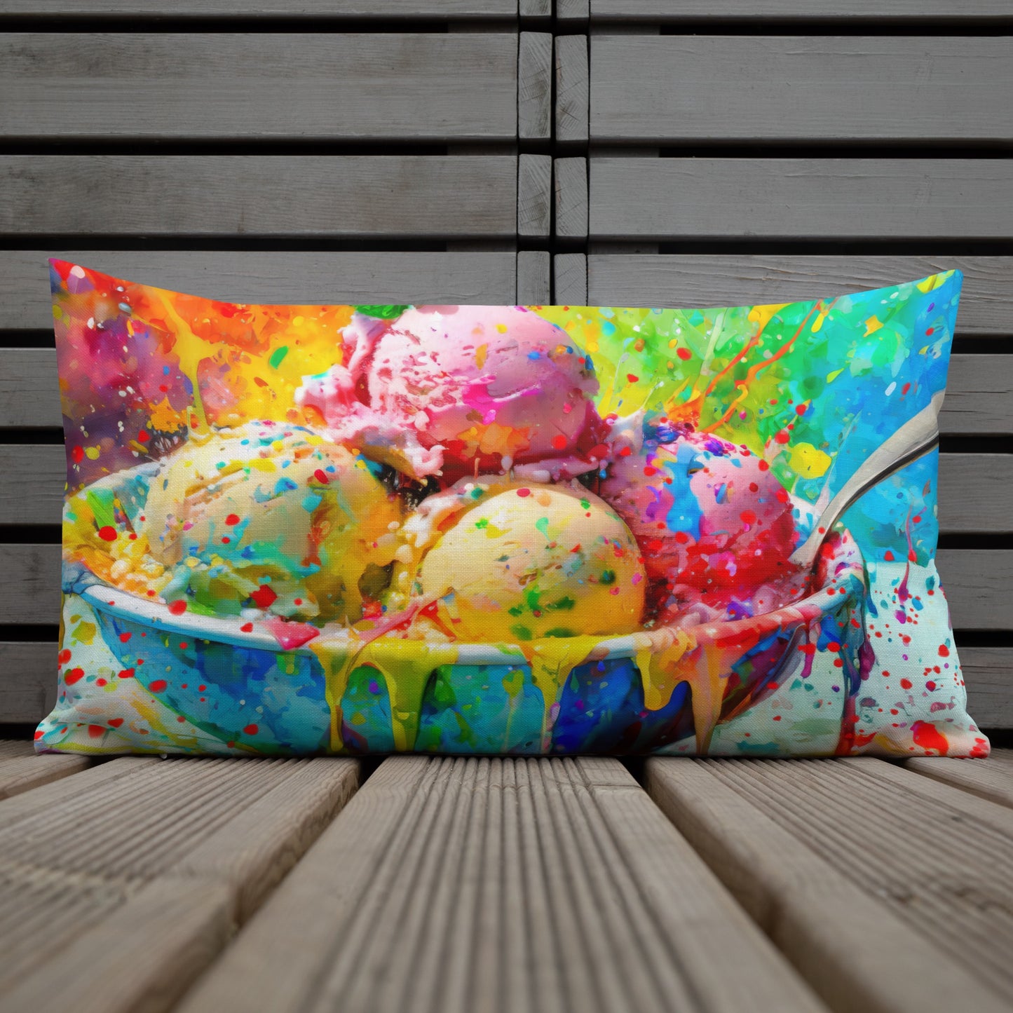 Colorful Ice Cream Bowl Premium Pillow Case – Vibrant, Stylish and Fun Design – Decorative Pillow Case for Home and Living Room Décor