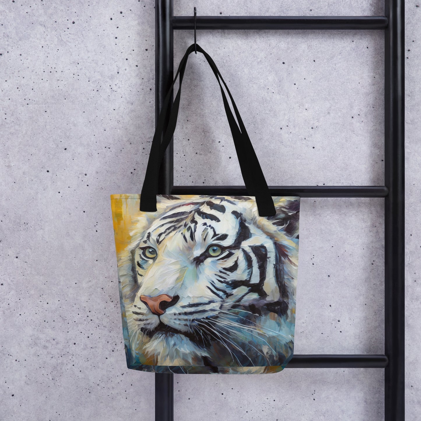 Majestic White Tiger Oil Painting Tote Bag - Vibrant, Stylish, Art Gift For Nature &amp; Wildlife Lovers, Perfect For Shopping And Everyday Use