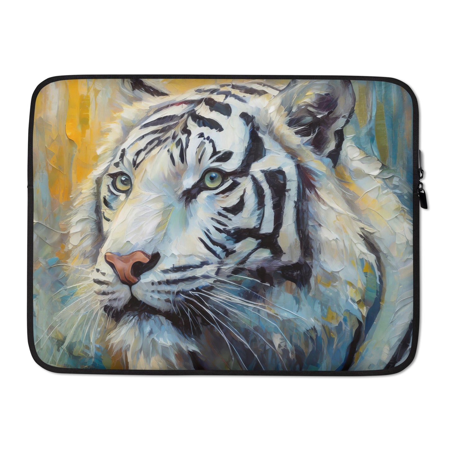Elegant White Tiger Laptop Sleeve - Vibrant Oil Painting, Perfect Gift for Nature And Wildlife Lovers, Students, Home & Office Tech Décor