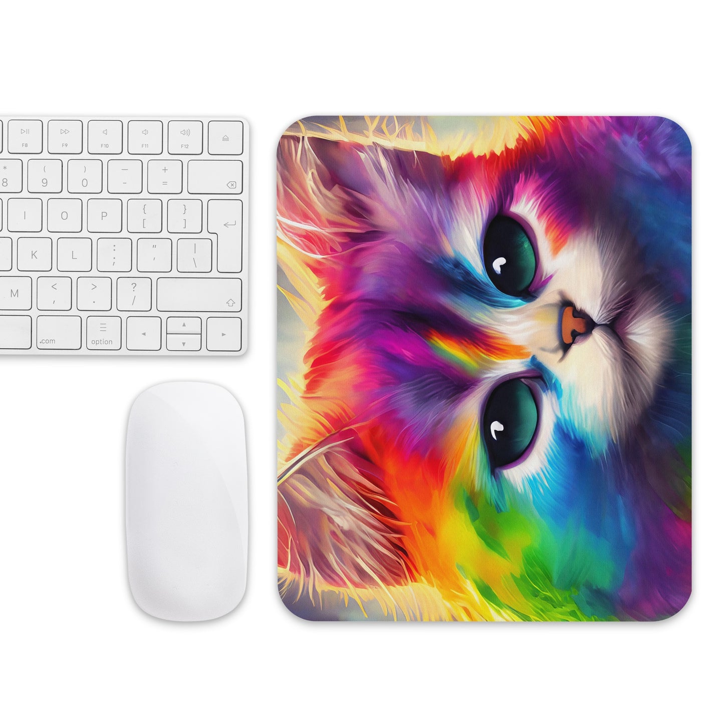 Fun Vibrant Rainbow Fur Cat Mouse Pad - Stylish And Colorful Design For All Ages, Perfect Gift For Office And Home - Fine Art Tech Accessory
