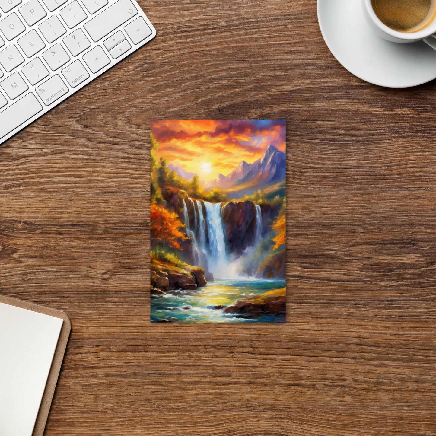 Scenic Mountain Waterfall Postcard - Autumn Sunset Oil Painting - Vibrant and Stylish Home & Country Décor - Perfect Gift For Nature Lovers