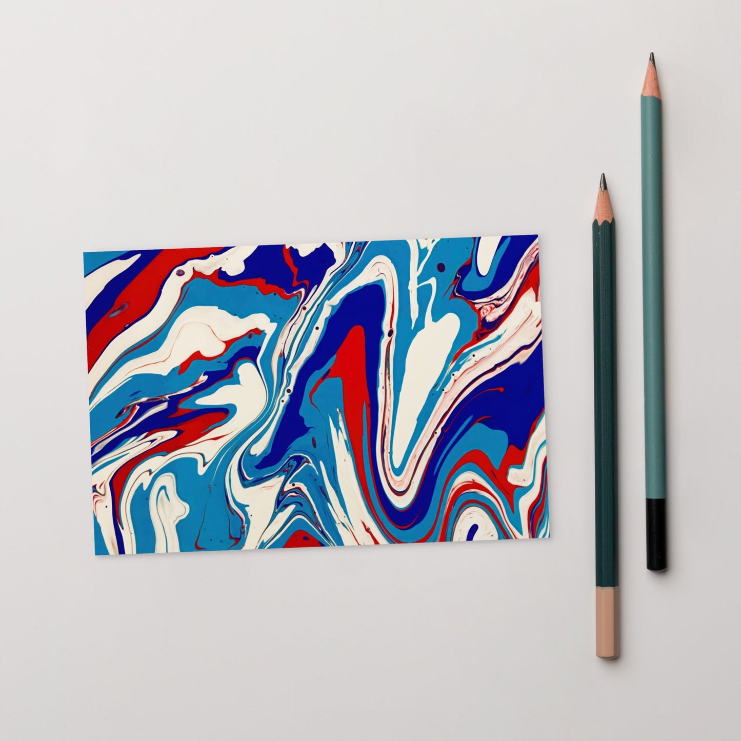 Vibrant Standard Postcard - Red, White & Blue Acrylic Flow Painting - Stylish, Elegant And Unique Abstract Art Gift for Modern Art Lovers