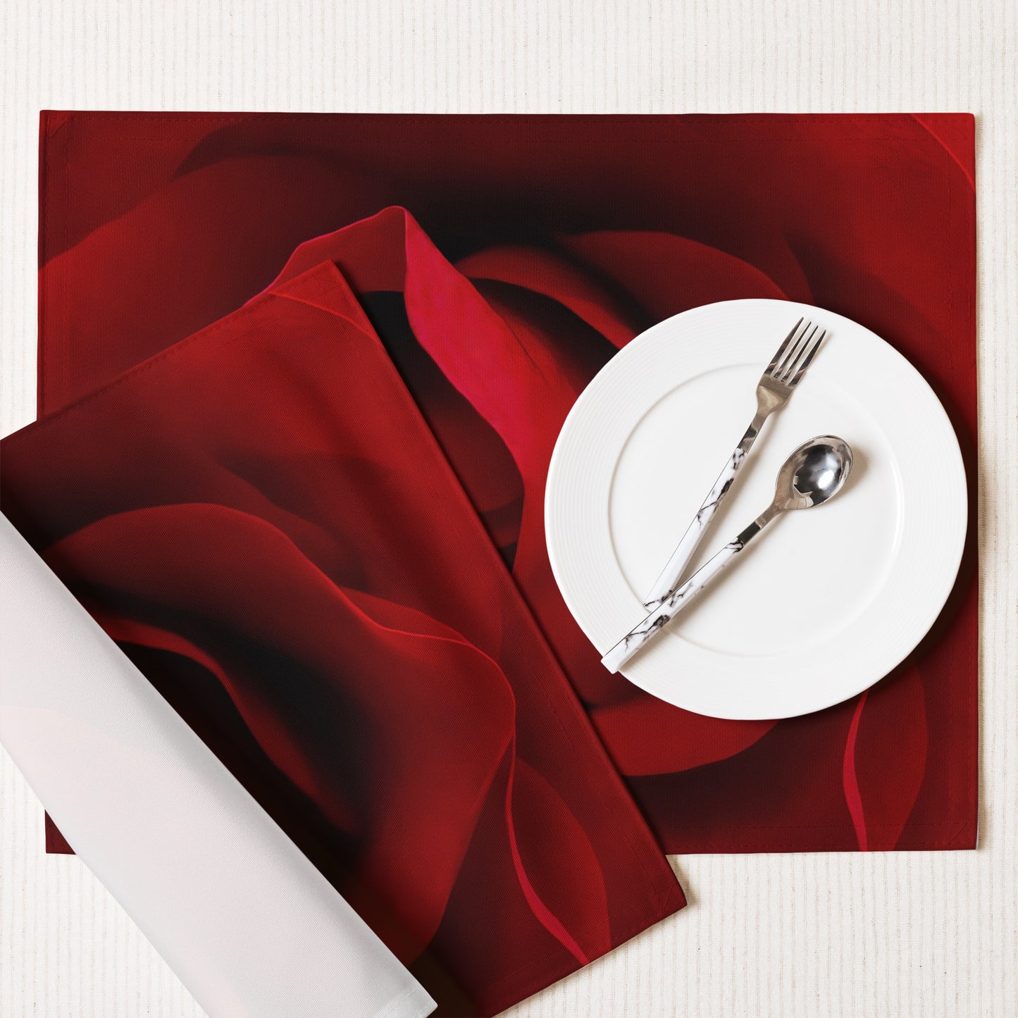 Vibrant Red Rose Table Placemat Set of 4 - Sharp Colorful Macro Photography, Perfect Gift For Nature And Rose Lovers And Romantic Occasions