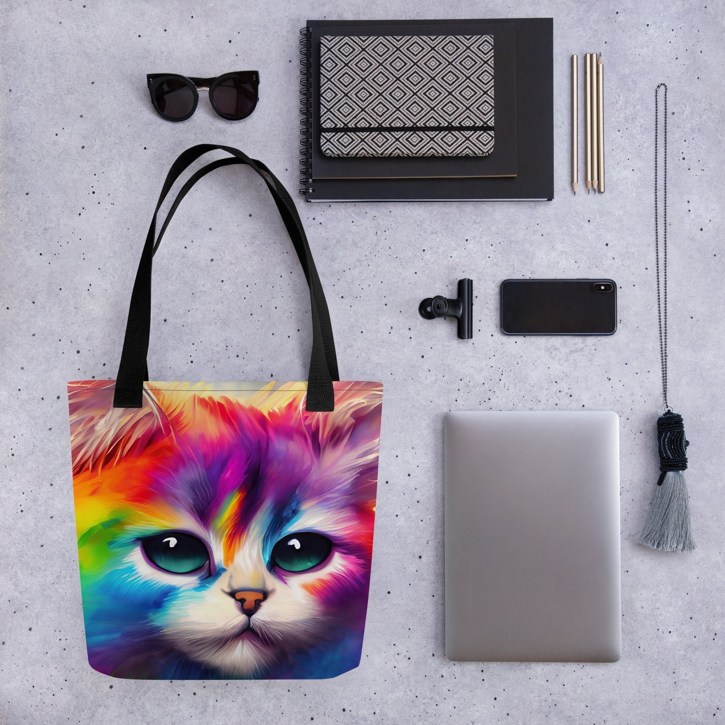 Fun & Vibrant Rainbow Fur Cat Tote Bag - Stylish, Colorful, Perfect For All Ages - Gift For Cat Lovers, Art Enthusiasts And Everyday Use