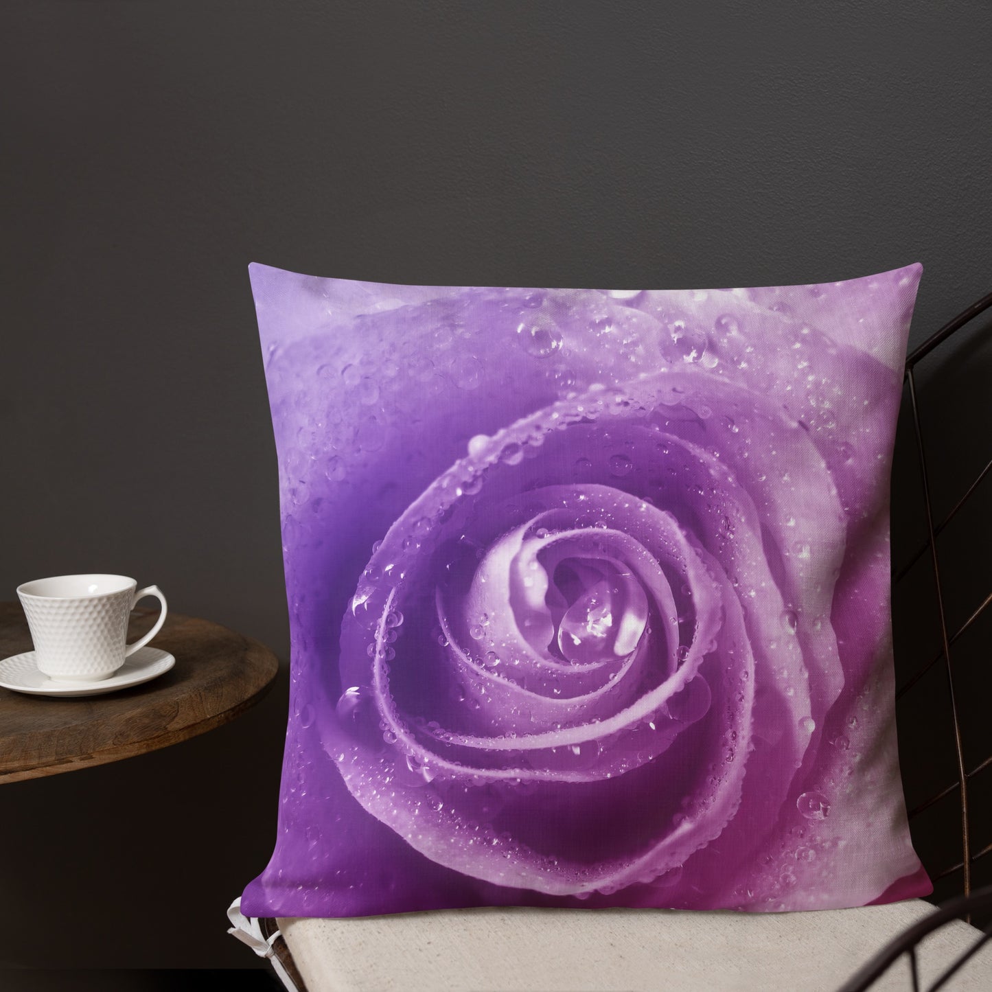 Premium Pillow With Beautiful Pink Rose Photo - Hints Of Purple - Stylish Floral Home Décor, Perfect Gift For Nature And Flower Lovers