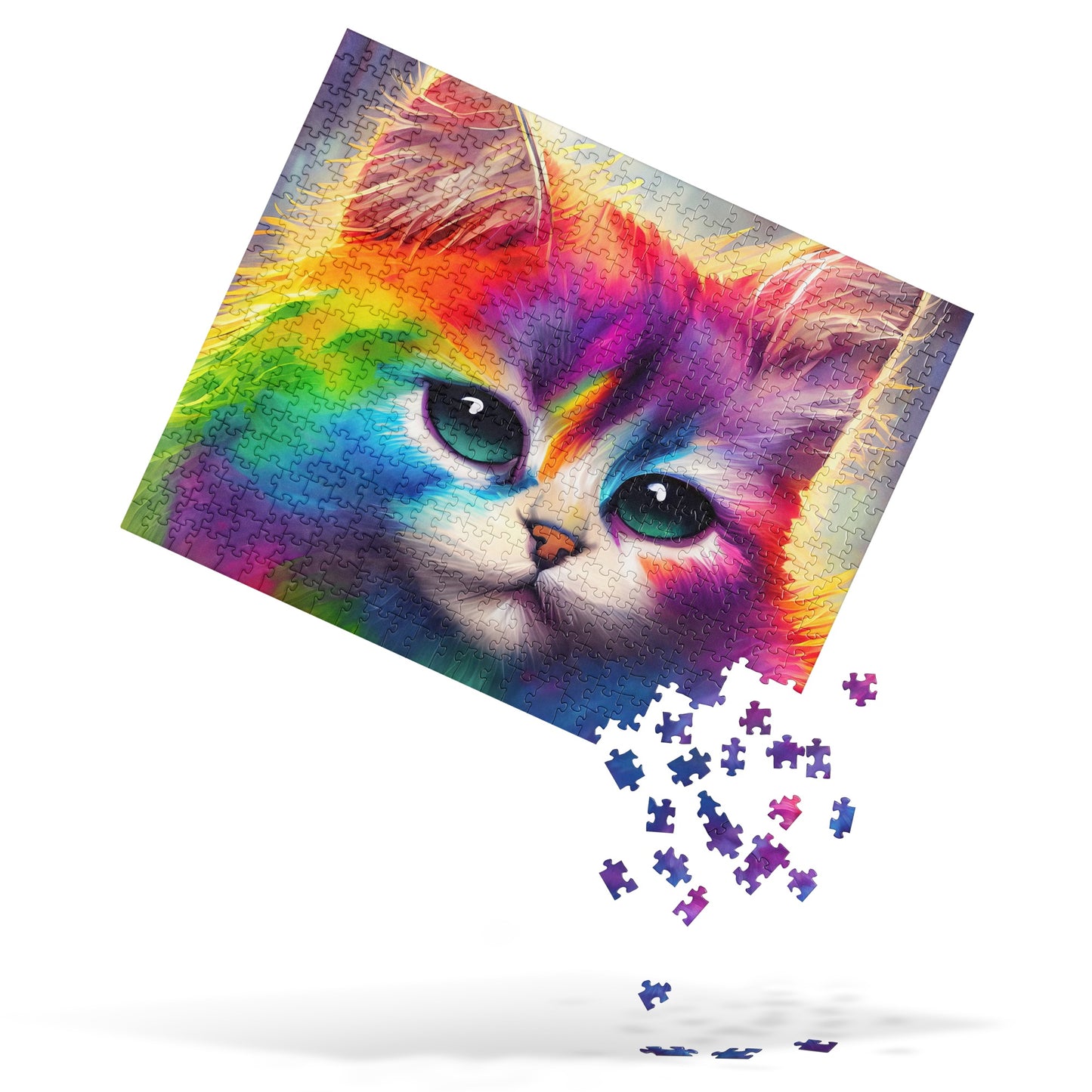 Colorful Rainbow Fur Cat Jigsaw Puzzle – 500 Pieces Of Feline Fun! - Great For Family Time - Fun For Cat Lovers Of All Ages